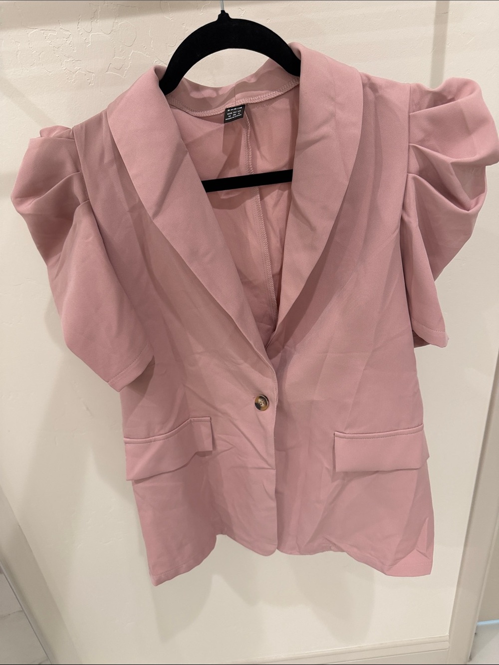 SHEIN Puff Sleeve Blazer in Blush Pink